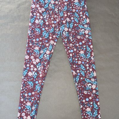 lularoe leggings women's one size red pink green floral pattern